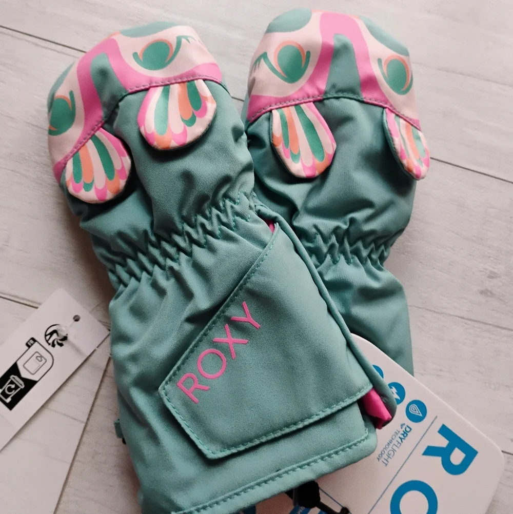Roxy Kids Mittens in Teal and Pink M 4/5T